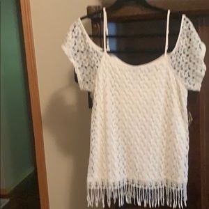 Crochet pullover top with peekaboo shoulders